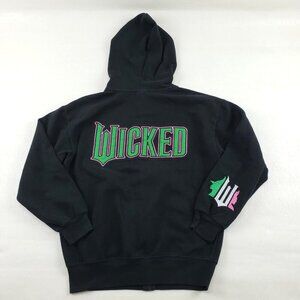 Wicked Movie Full Zip Hoodie Womens Black XS Embroidered Logo Sweatshirt